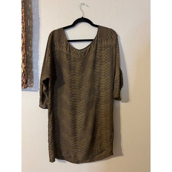 Joie Silk Dress M Medium Olive Green Black Snake Print - Picture 6 of 9